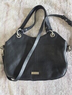 Cole Haan Black Leather Shoulder and Crossbody Bag with Silver Hardware